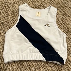 Tracksmith White and Navy Blue Cropped Athletic Tank Top